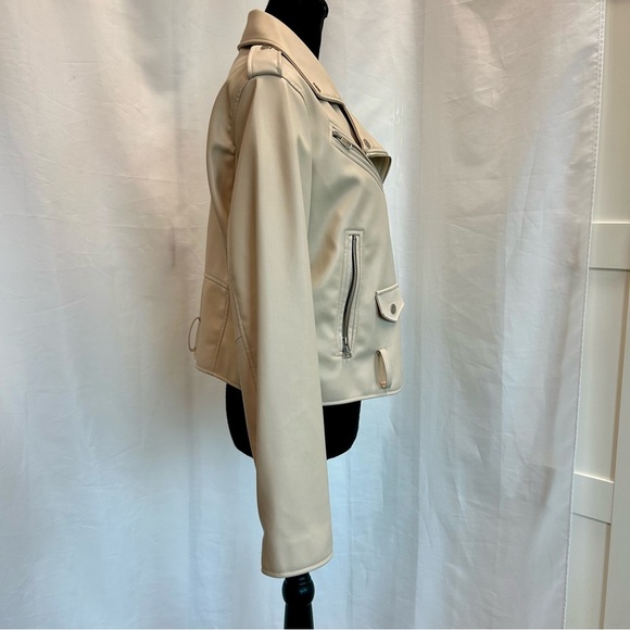 Zara cream ecru faux leather Moto biker jacket coat Sz XL casual Streetwear - Picture 3 of 10